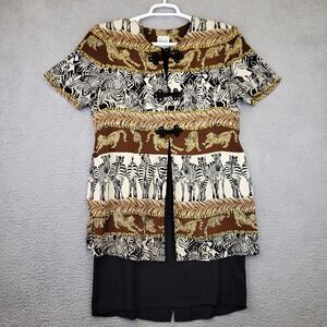 R&M Richards Safari Dress Womens 18 Zebra Lion African Midi‎ Shirt Overlay